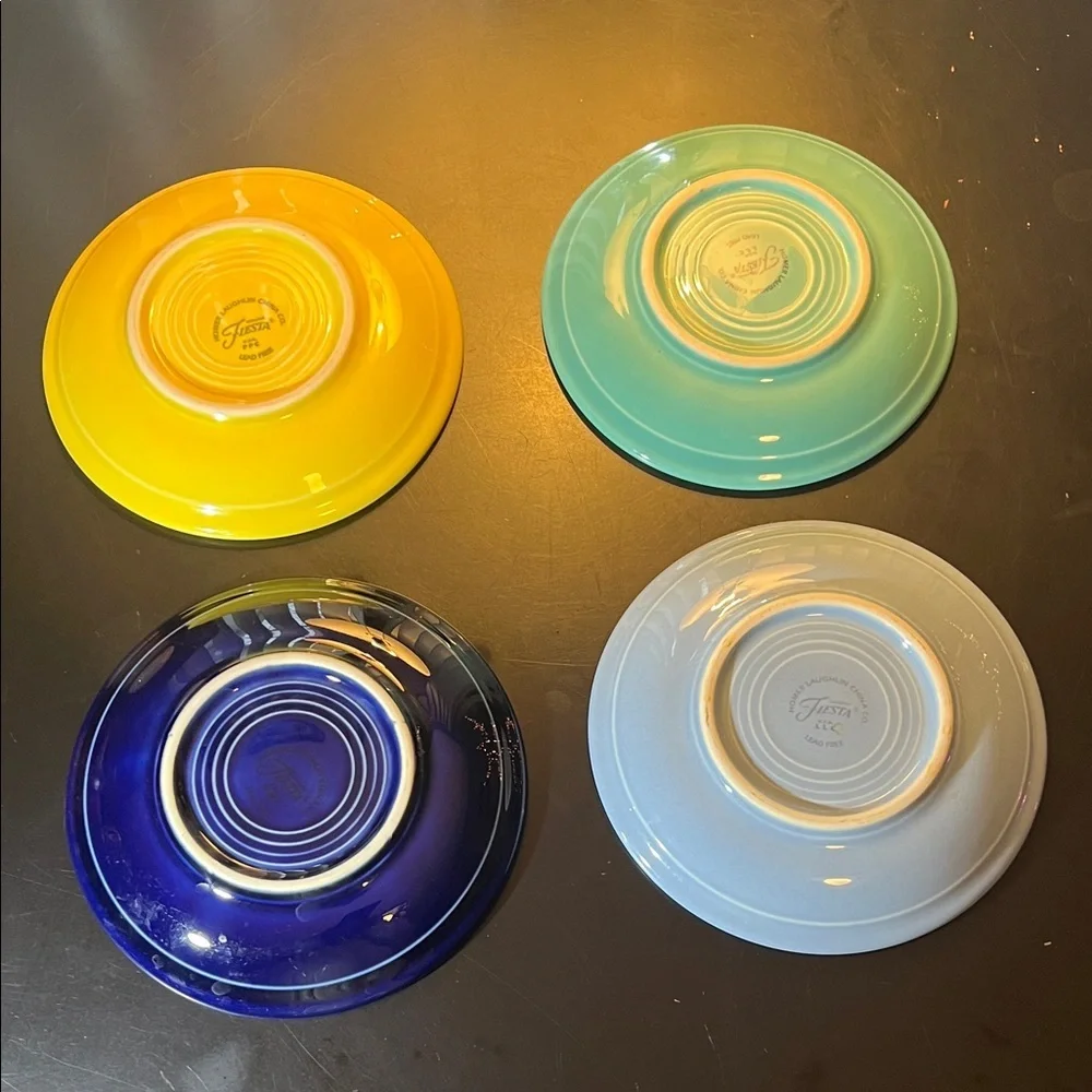 Fiesta Colorful Ceramic Saucer Set - Yellow, Teal, Blue, Light Blue